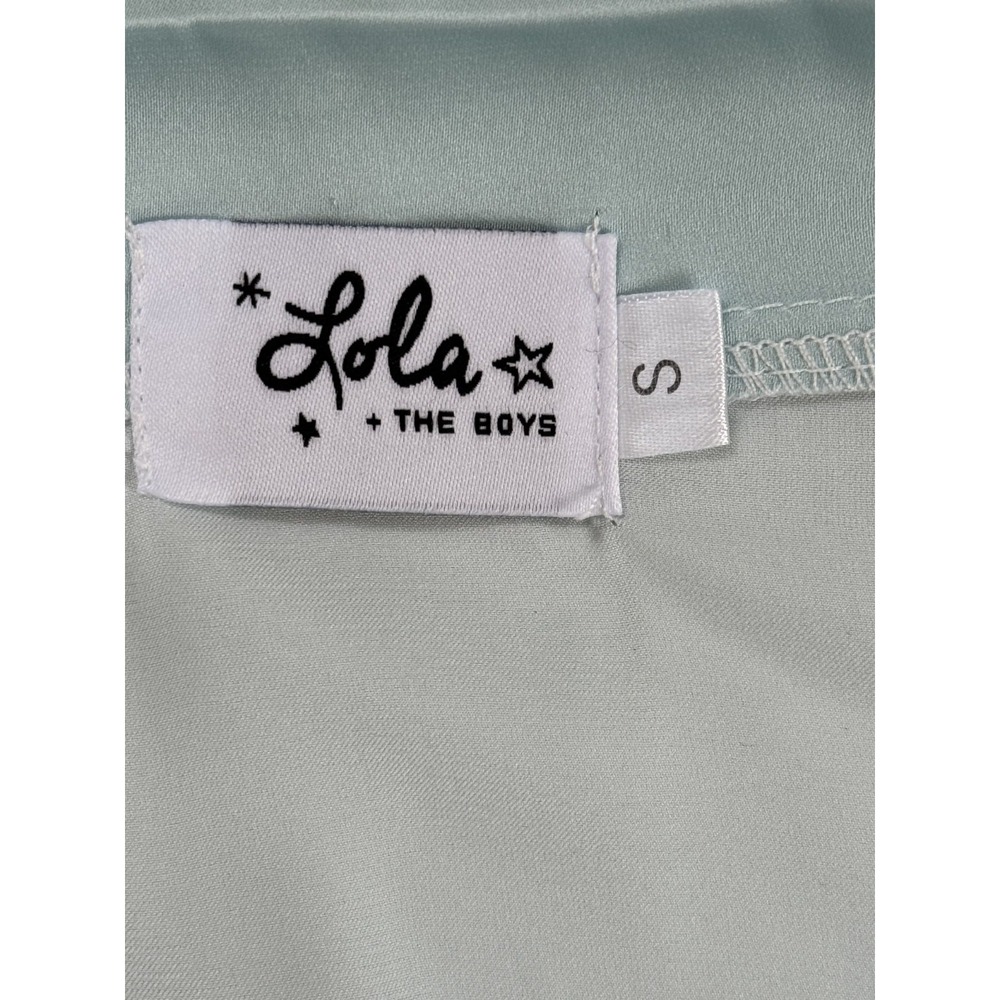 Lola + The Boys 2-‎ Piece Satin Pajama Set Sky Feather Silky Size Small Blue - Picture 5 of 16